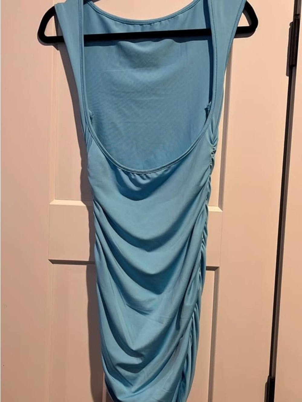 Light Blue Sleeveless Ruched Midi low back Dress
